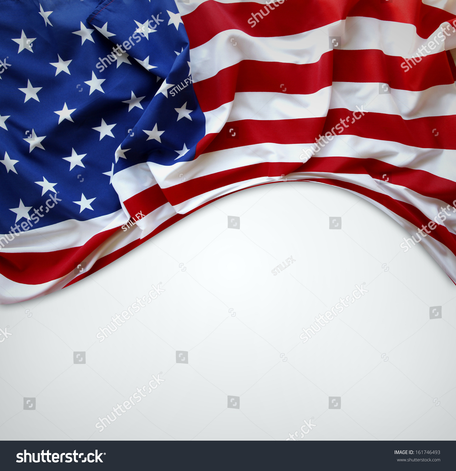 Closeup American Flag On Plain Background Stock Photo 161746493