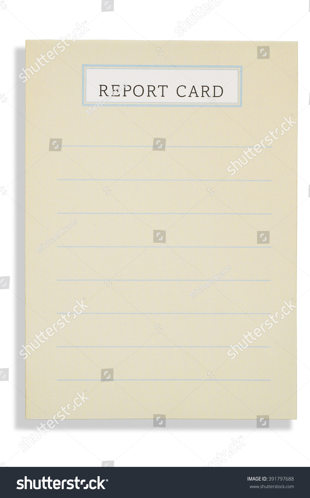 closeup blank report card on white stock photo (edit now