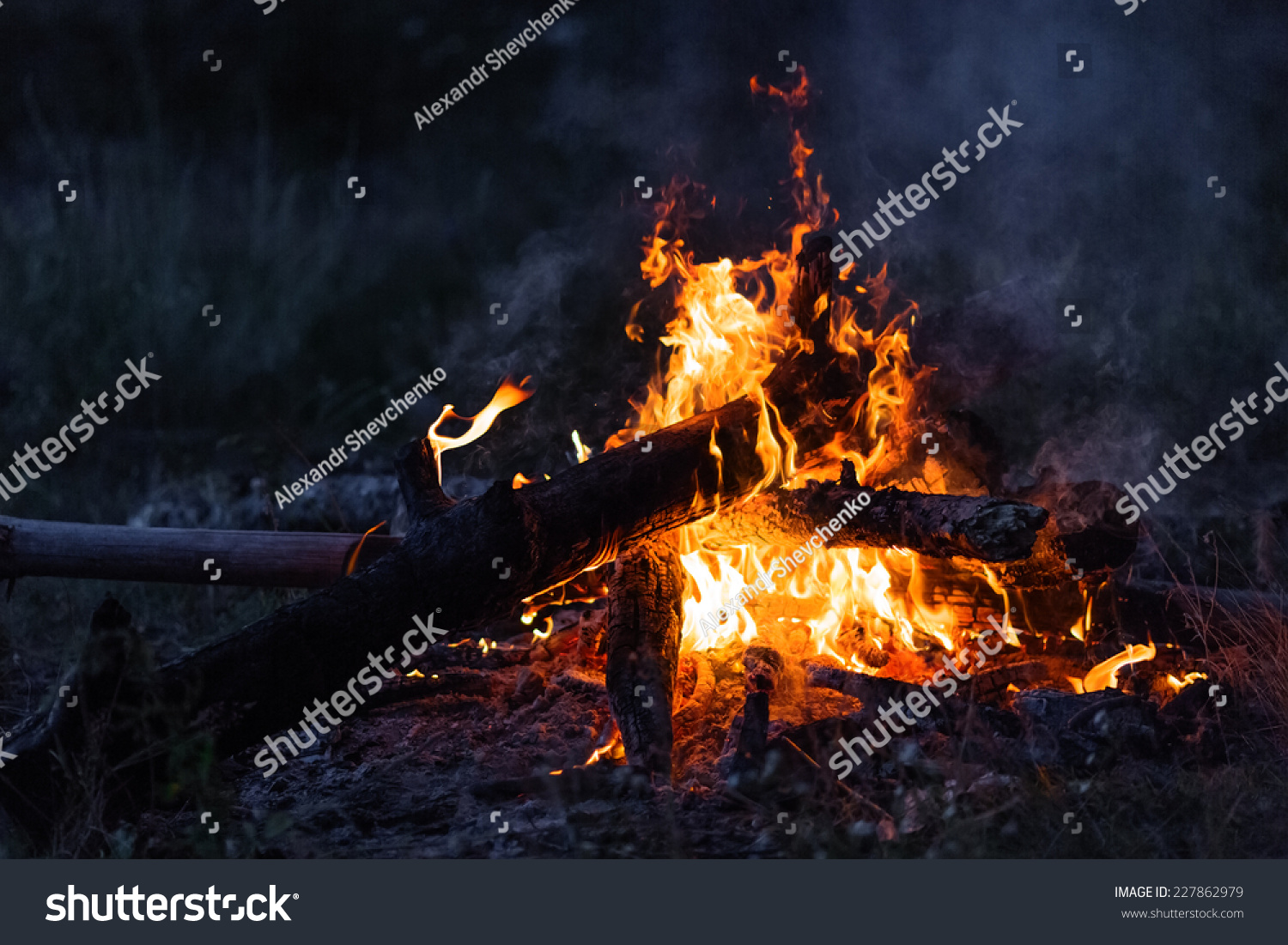 Closeup Of Blazing Campfire Coals In The Night Stock Photo 227862979 ...