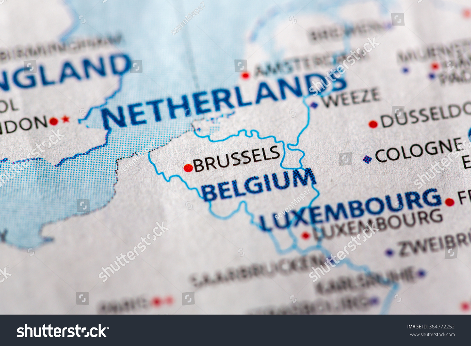 Closeup Of Brussels, Belgium On A Political Map Of Europe. Stock Photo ...