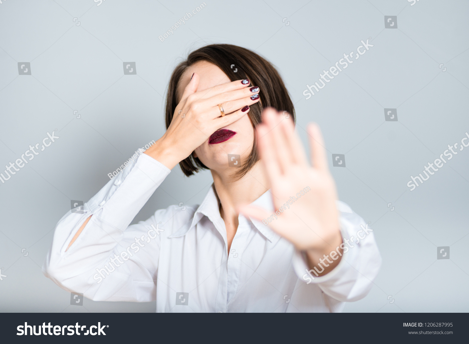 Closeup Business Woman Hiding Her Face Royalty Free Stock Image