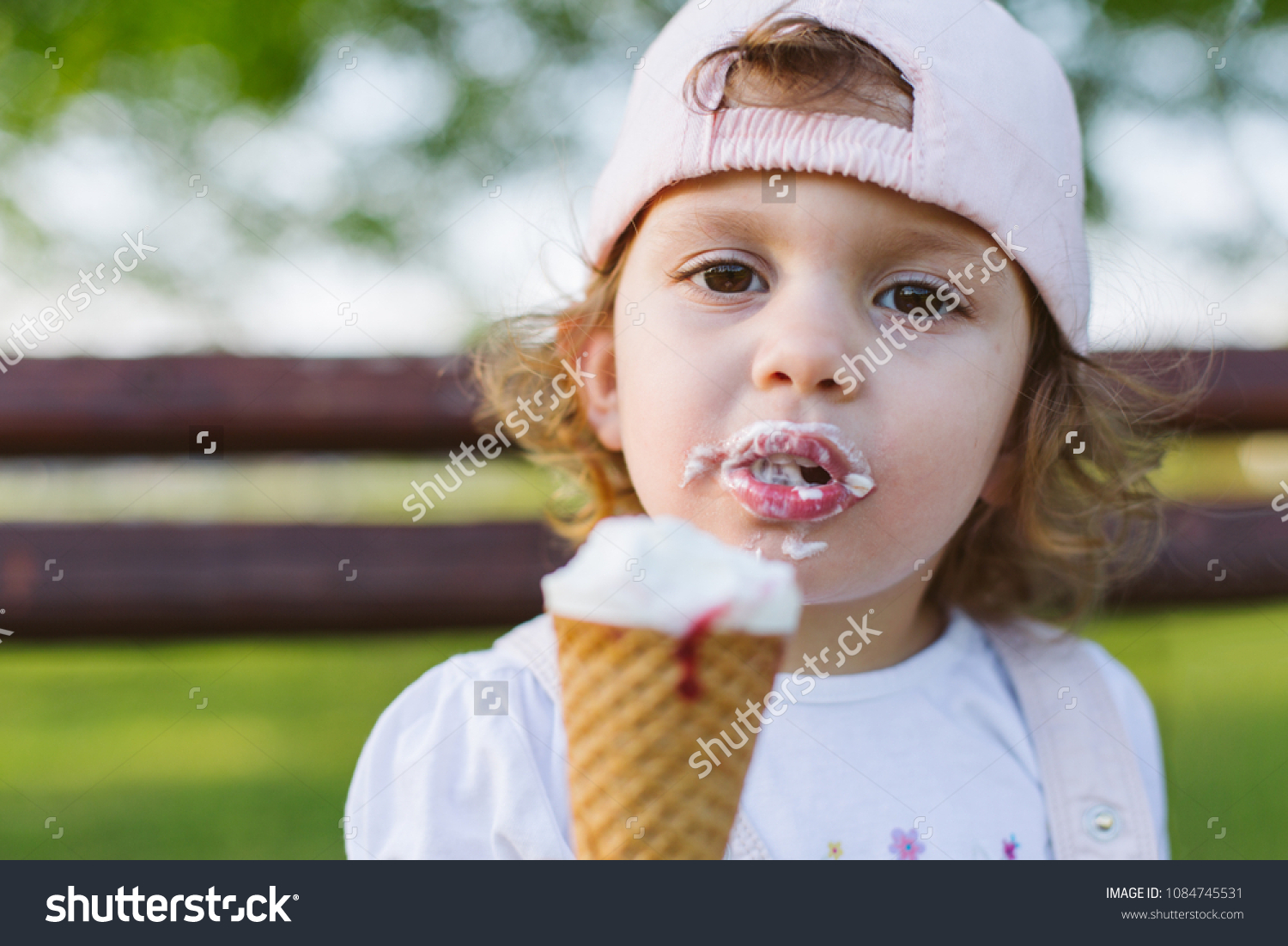 Closeup Cute Smeared Little Girl Eating Stock Photo 1084745531 ...