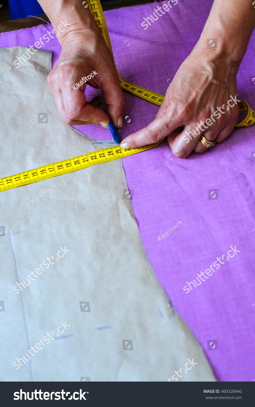 Closeup Hands Seamstress Working Tailoring Stock Photo 400328440