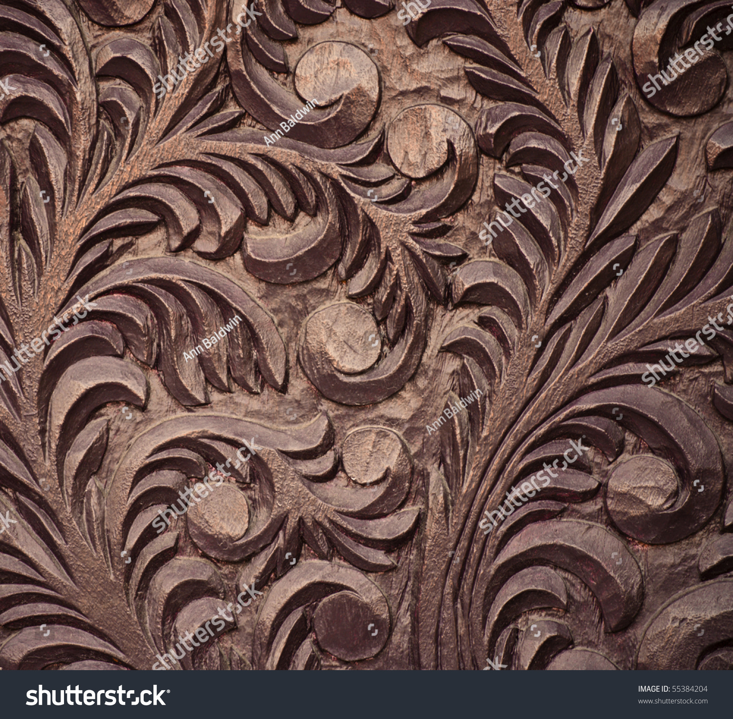 Closeup Of Ornate Wooden Carving With Leaves And Scrolls Stock Photo ...