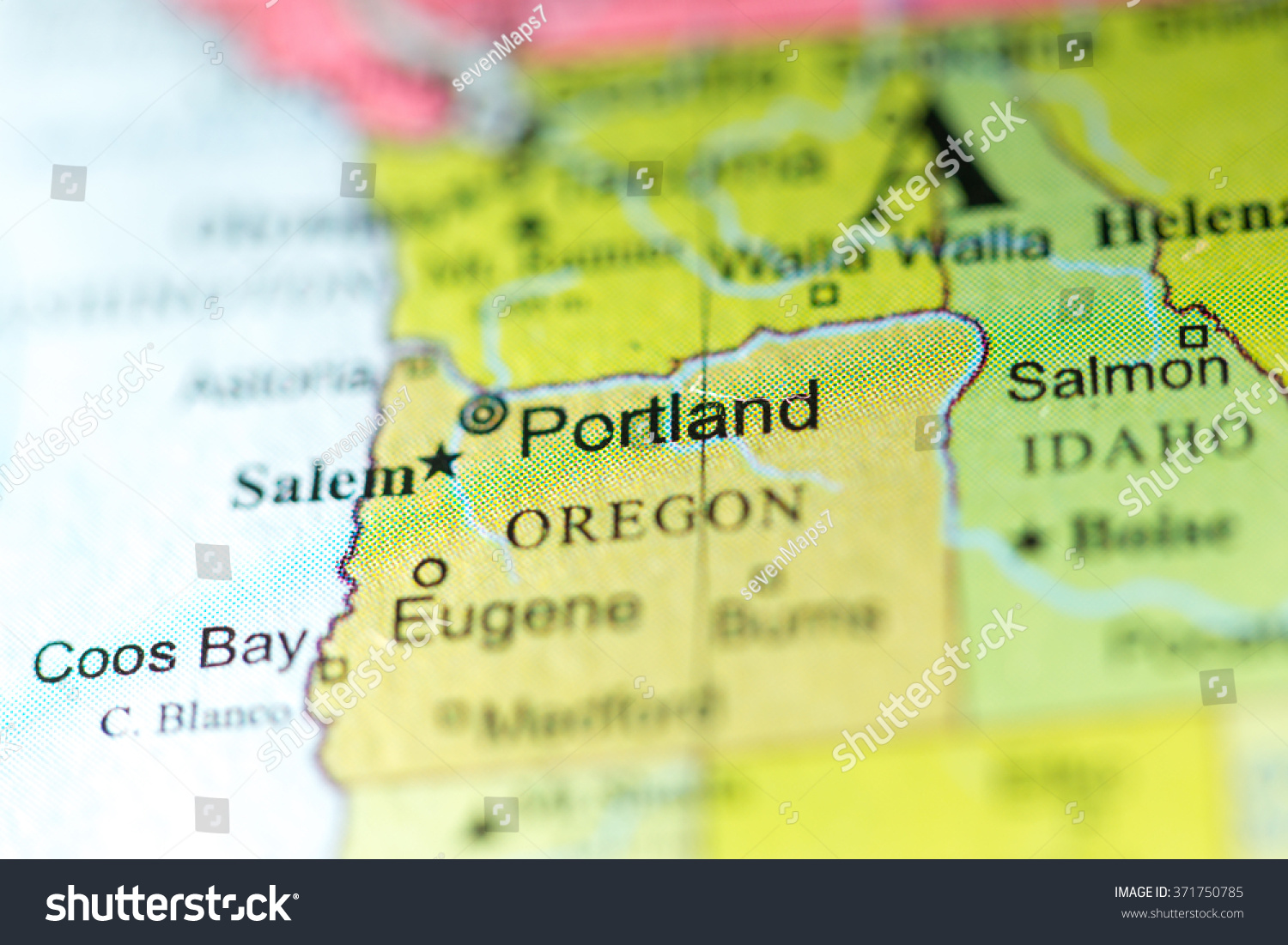 Closeup Portland Oregon On Political Map Stock Photo 371750785 ...