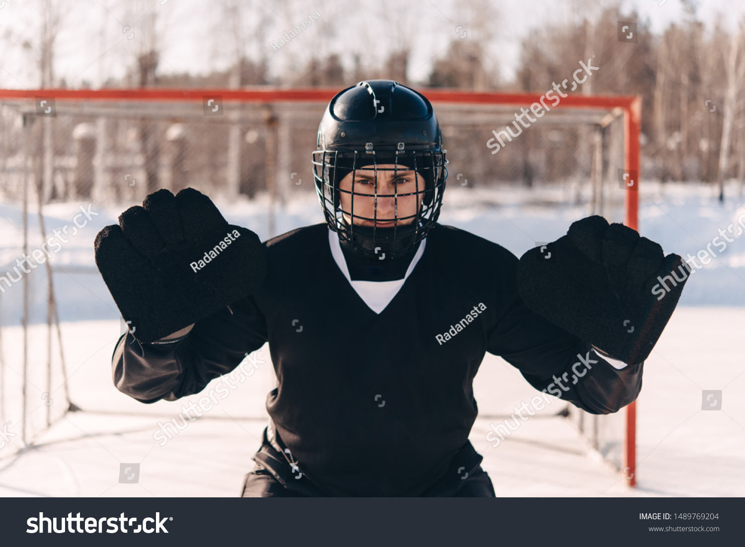 Closeup Photo Young Man Hockey Goalie Stock Photo Edit Now