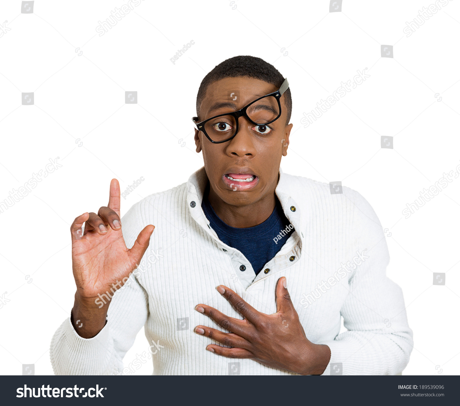 Closeup Portrait, Dazed, Nerd Young Man With Big Glasses Messed On Face ...