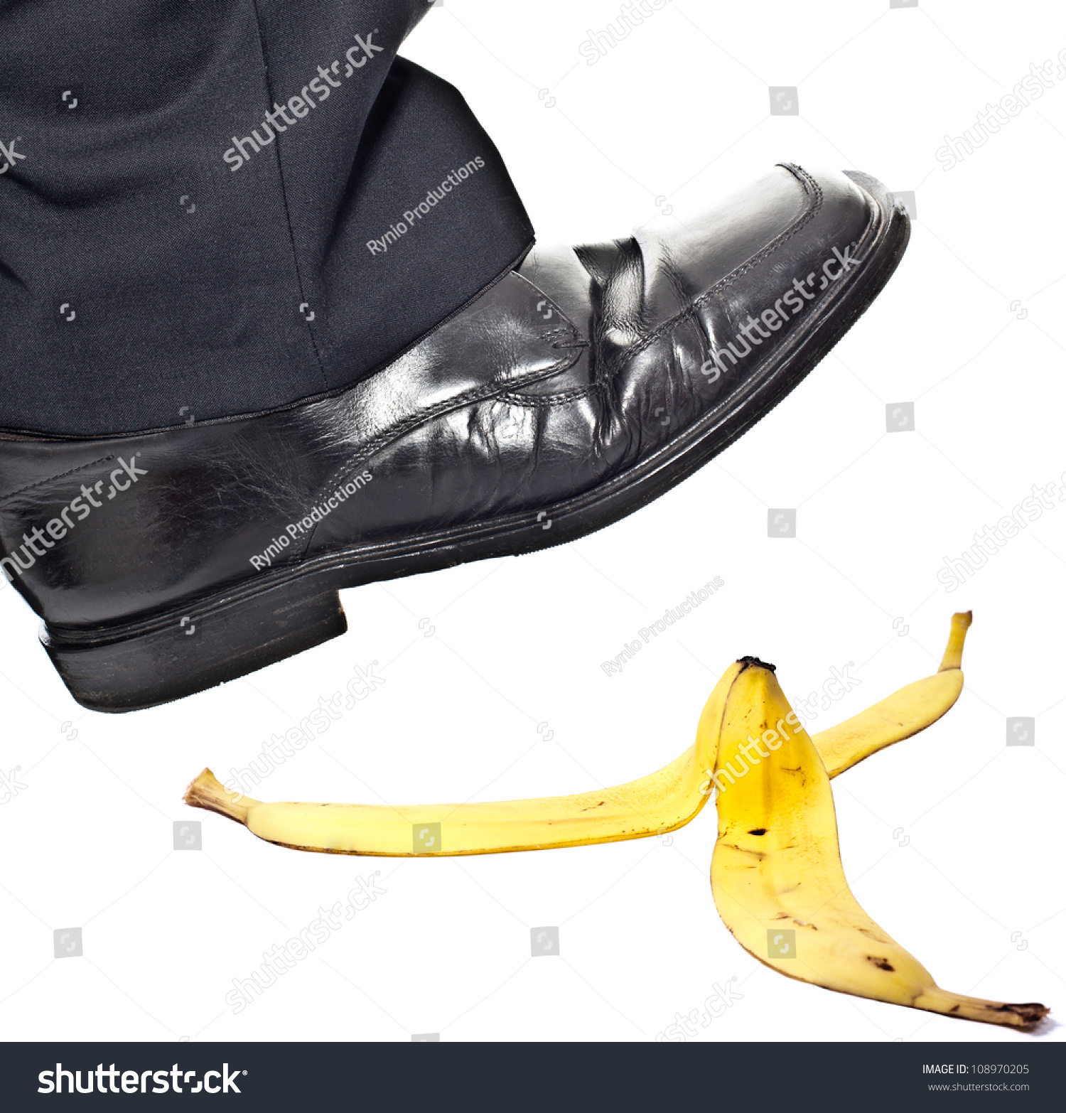 Closeup Portrait Of A Business Man Foot Stepping On Banana Peel Stock ...
