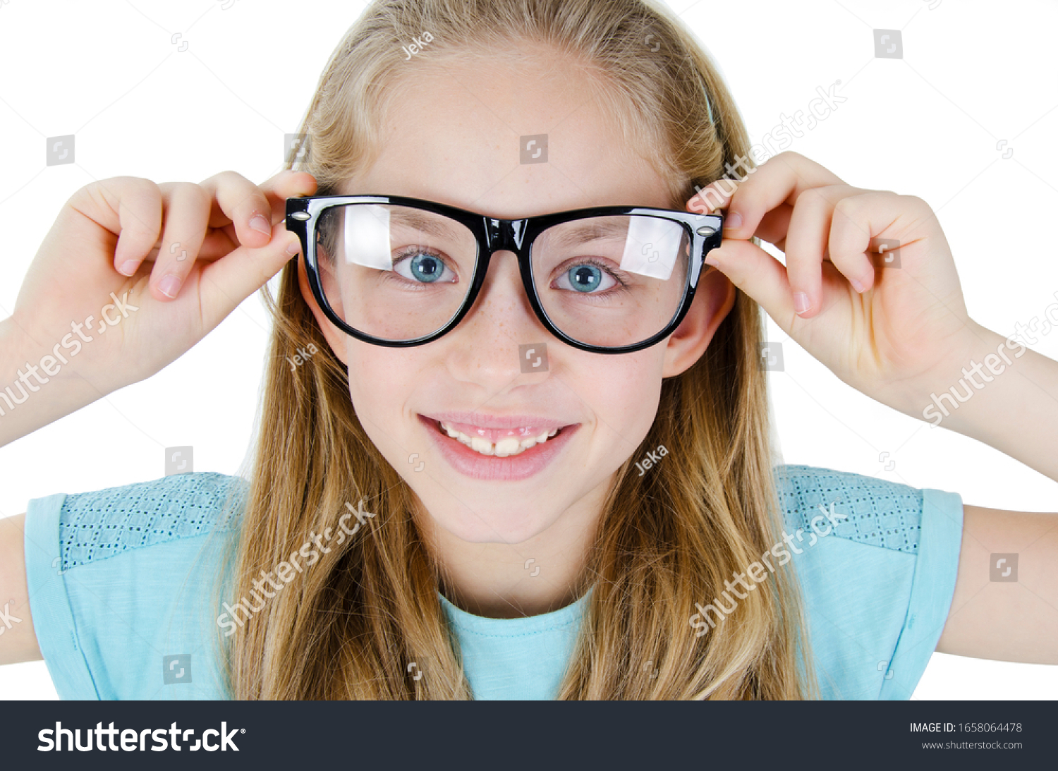 Closeup Portrait Preteen Girl Big Glasses Stock Photo 1658064478 ...