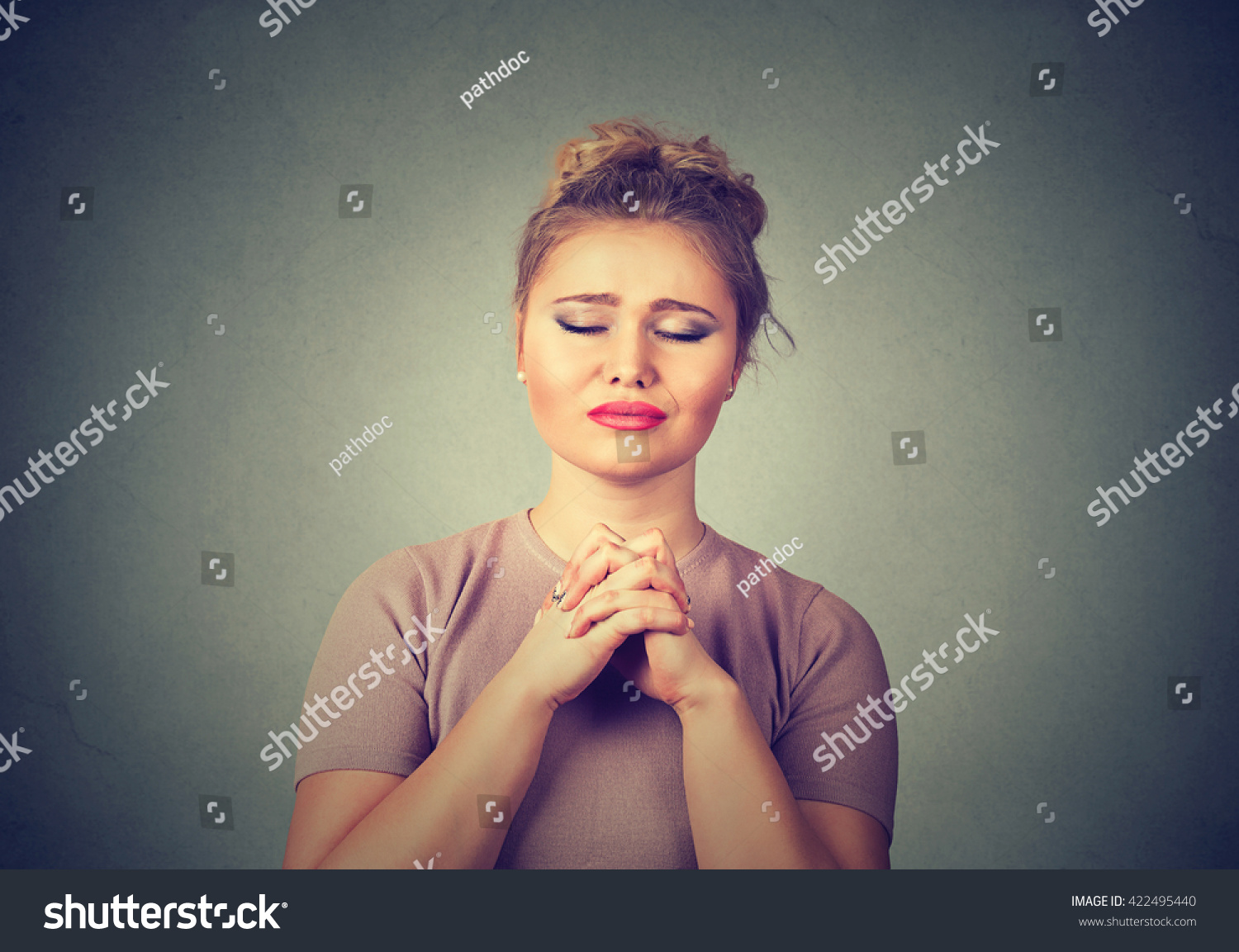 Closeup Portrait Young Woman Praying Stock Photo 422495440 Shutterstock