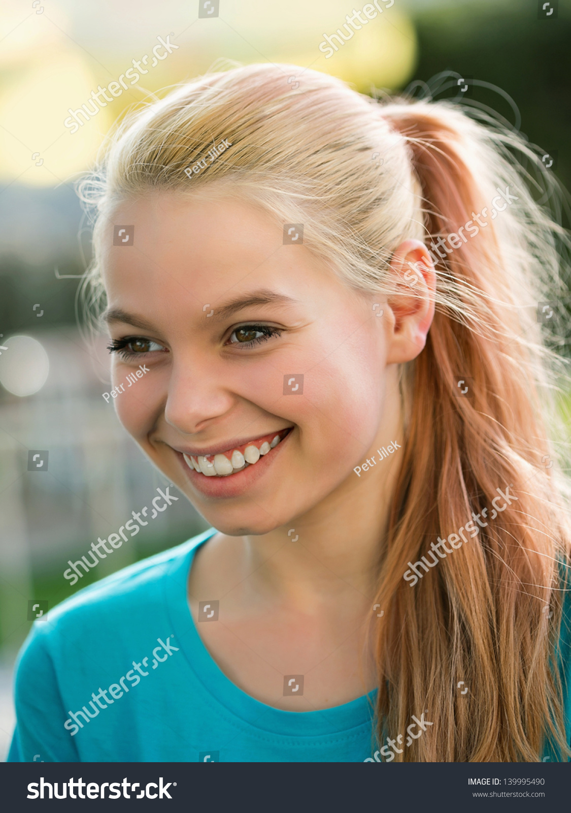 Closeup Portrait Of Attractive Smiling Little Girl. Shallow Dof Stock ...