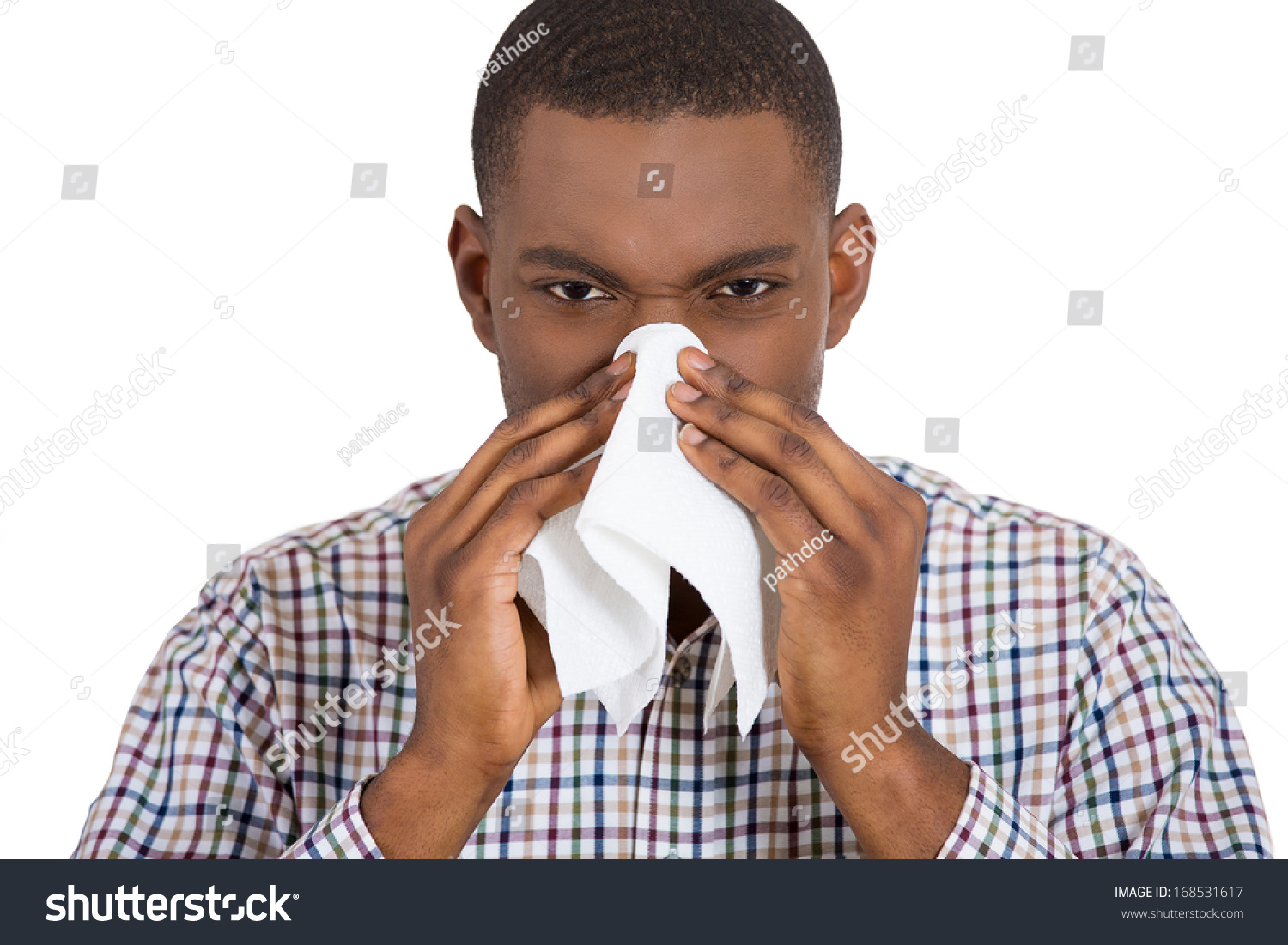 Closeup Portrait Of Handsome Young Man With Allergy Or Cold, Looking ...