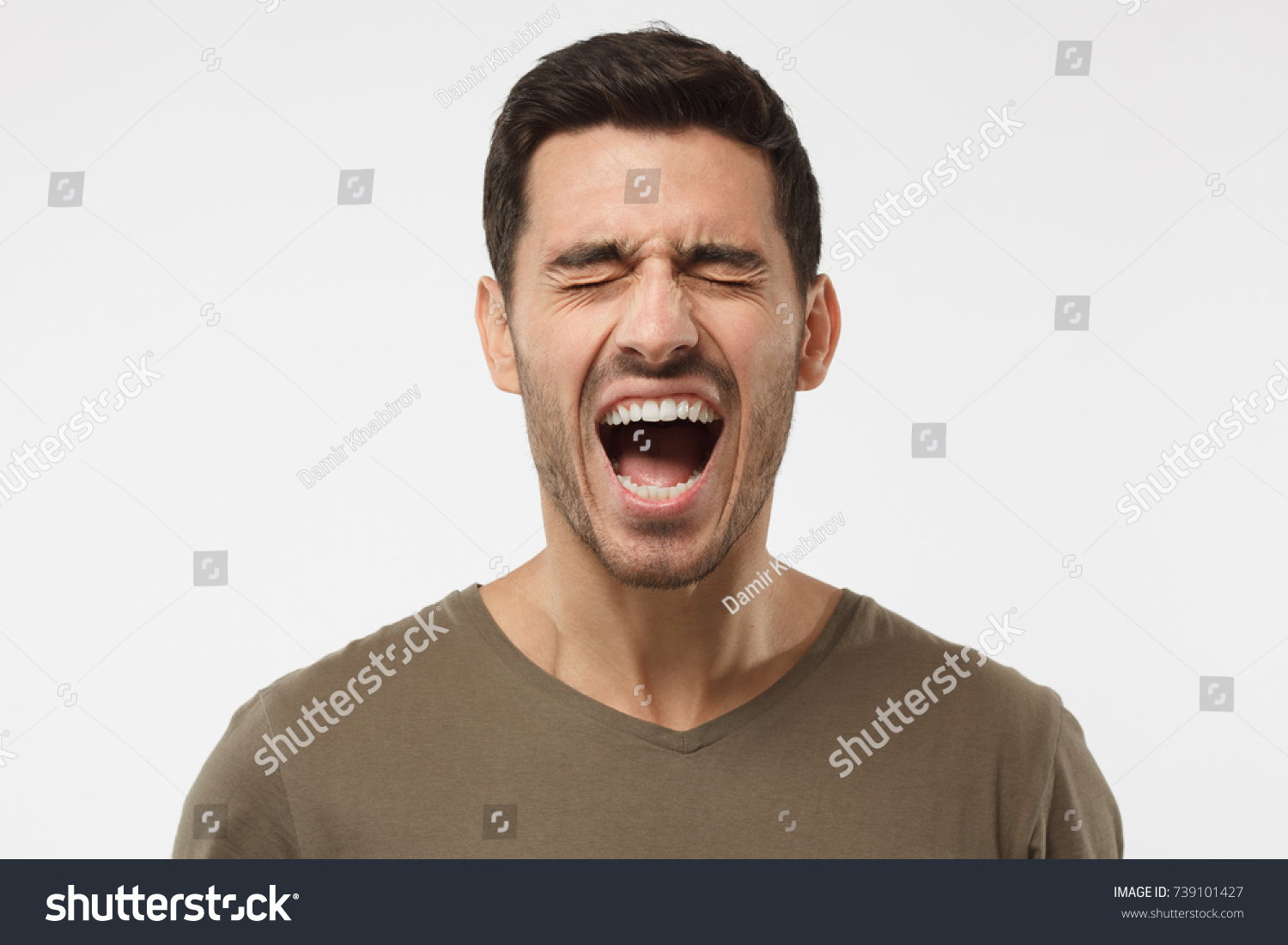 Closeup Portrait Screaming Closed Eyes Crazy Stock Photo 739101427 ...