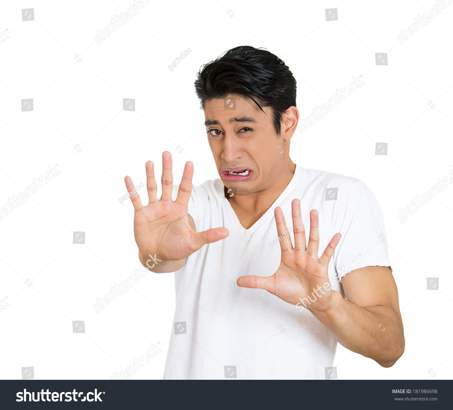 Closeup Portrait Of Shocked Stunned Young Man Raising Hands In Front To ...