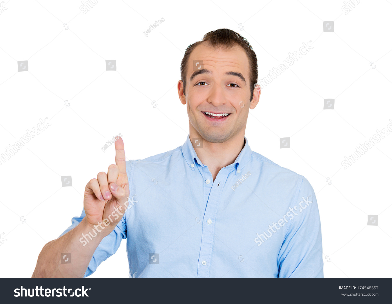 Closeup Portrait Young Business Man Pointing Stock Photo 174548657 ...