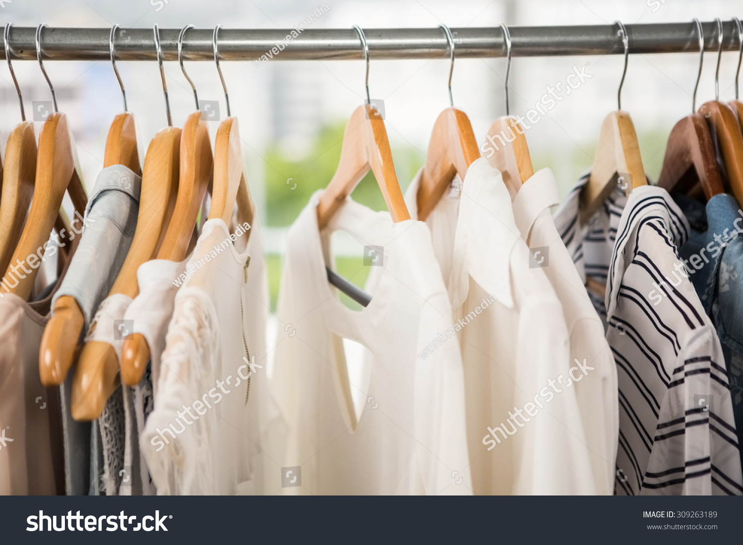 Clothes On Clothes Rail In Clothing Store Stock Photo 309263189 ...