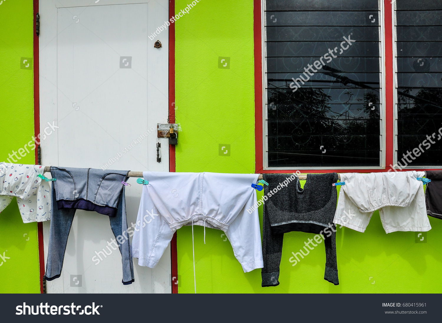 Clothes Rack Made Bamboo Pvc Pipe Stock Photo Edit Now 680415961