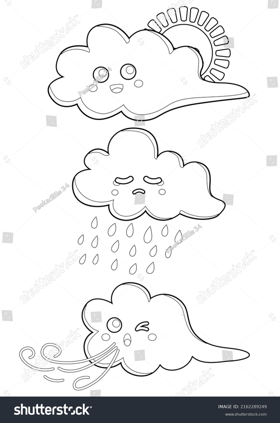 Clouds Sky Coloring Pages Kids Adult Stock Illustration 2162289249 ...