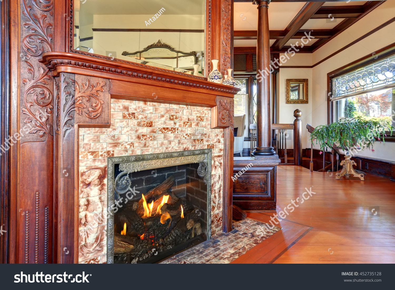 Clouse View Antique Fireplace Decorative Tile Stock Photo Edit