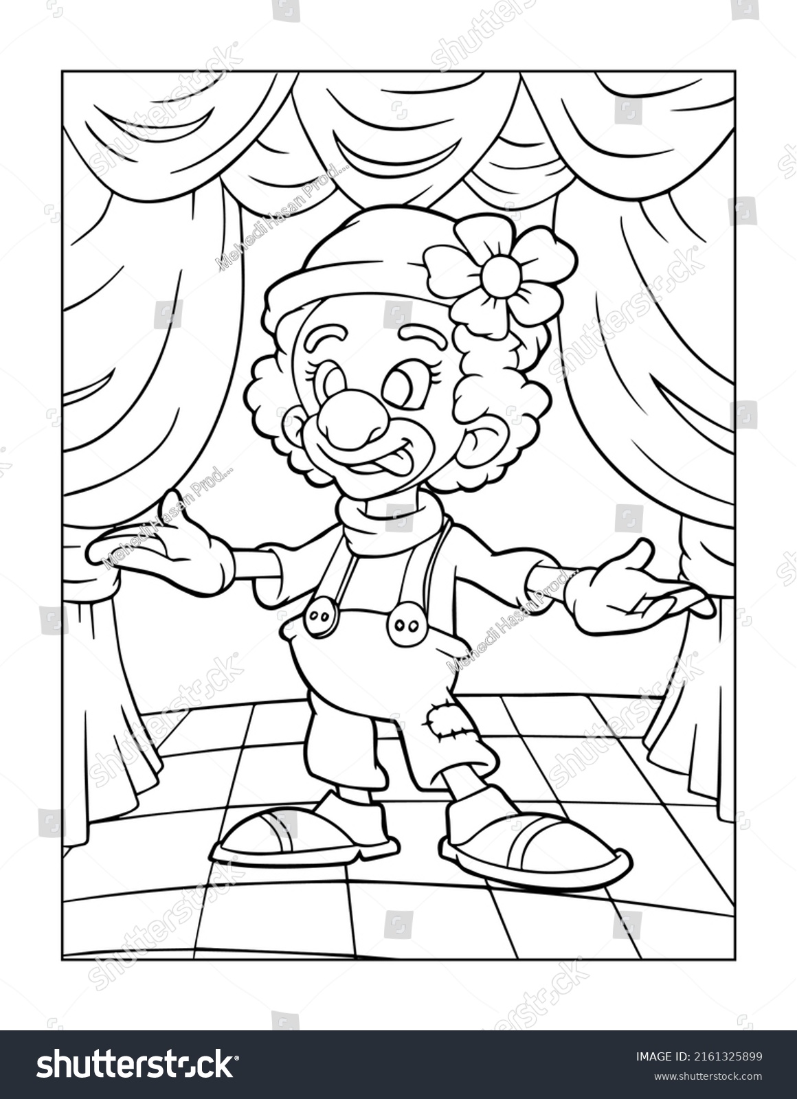 Clown Activity Coloring Page Kids Blackline Stock Illustration