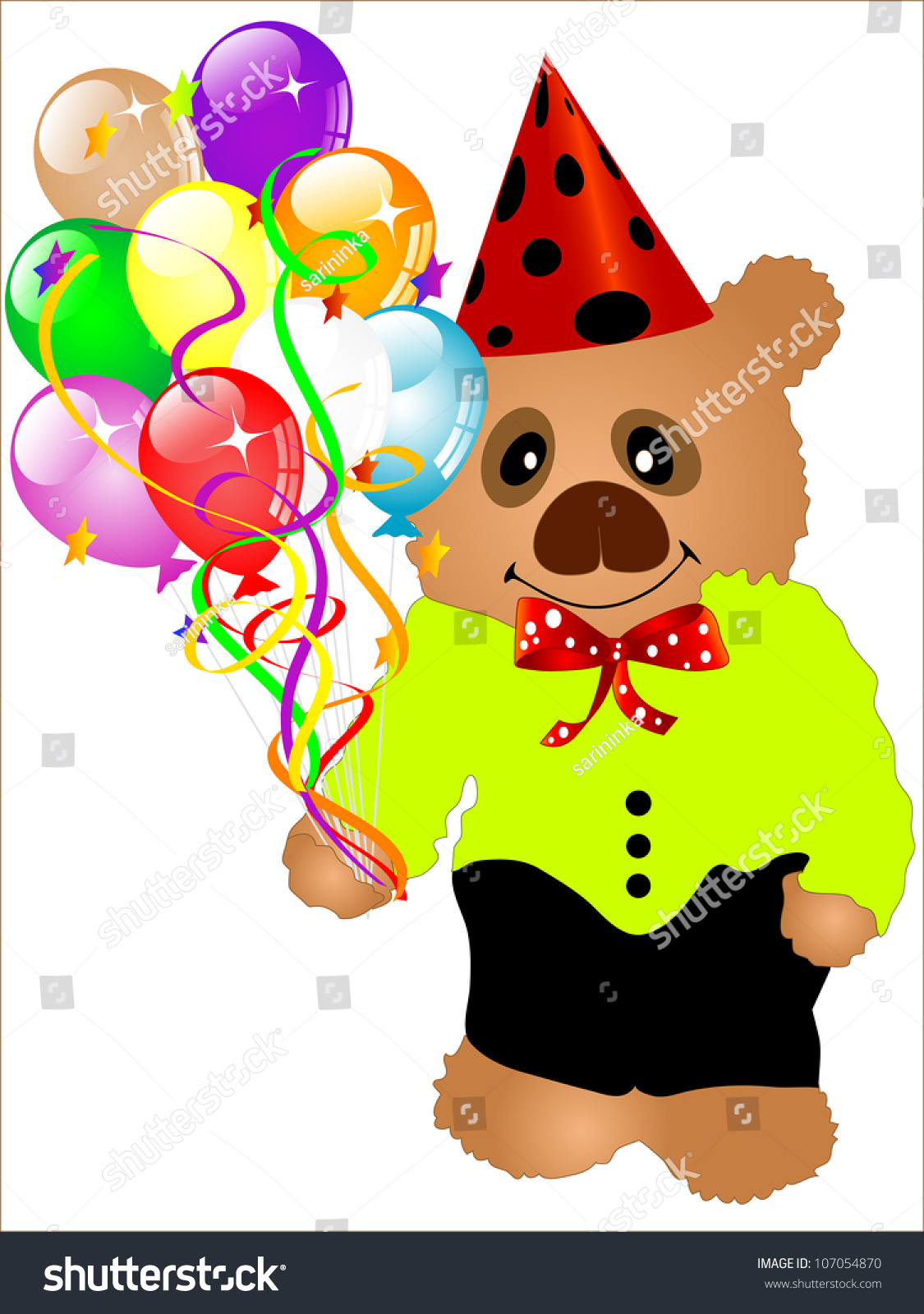 Clown Teddy Bear Colorful Party Balloons Stock Illustration 107054870