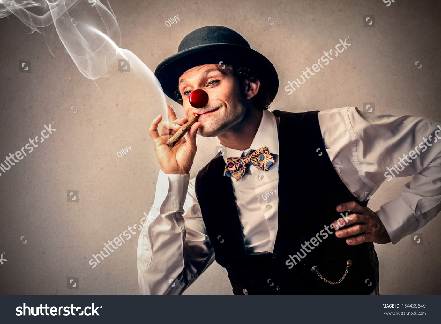 Clown With A Bowler Hat Smoking A Cigar Stock Photo 154439849 ...