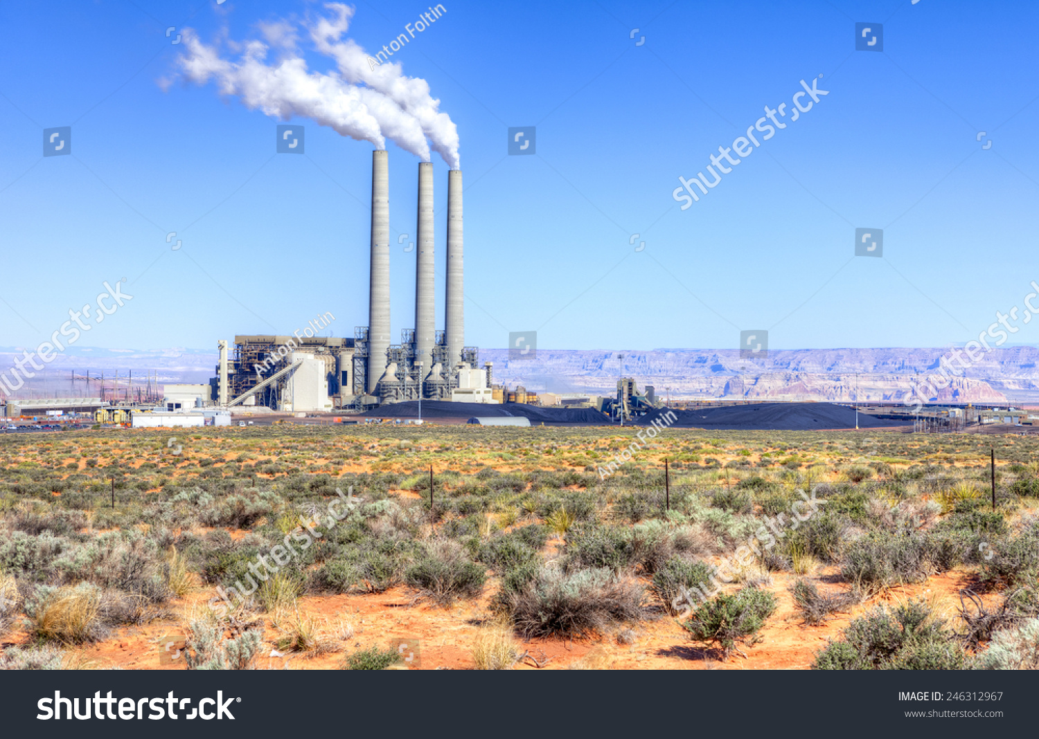 Coal Power Plant With Smoke Stacks. Stock Photo 246312967 : Shutterstock