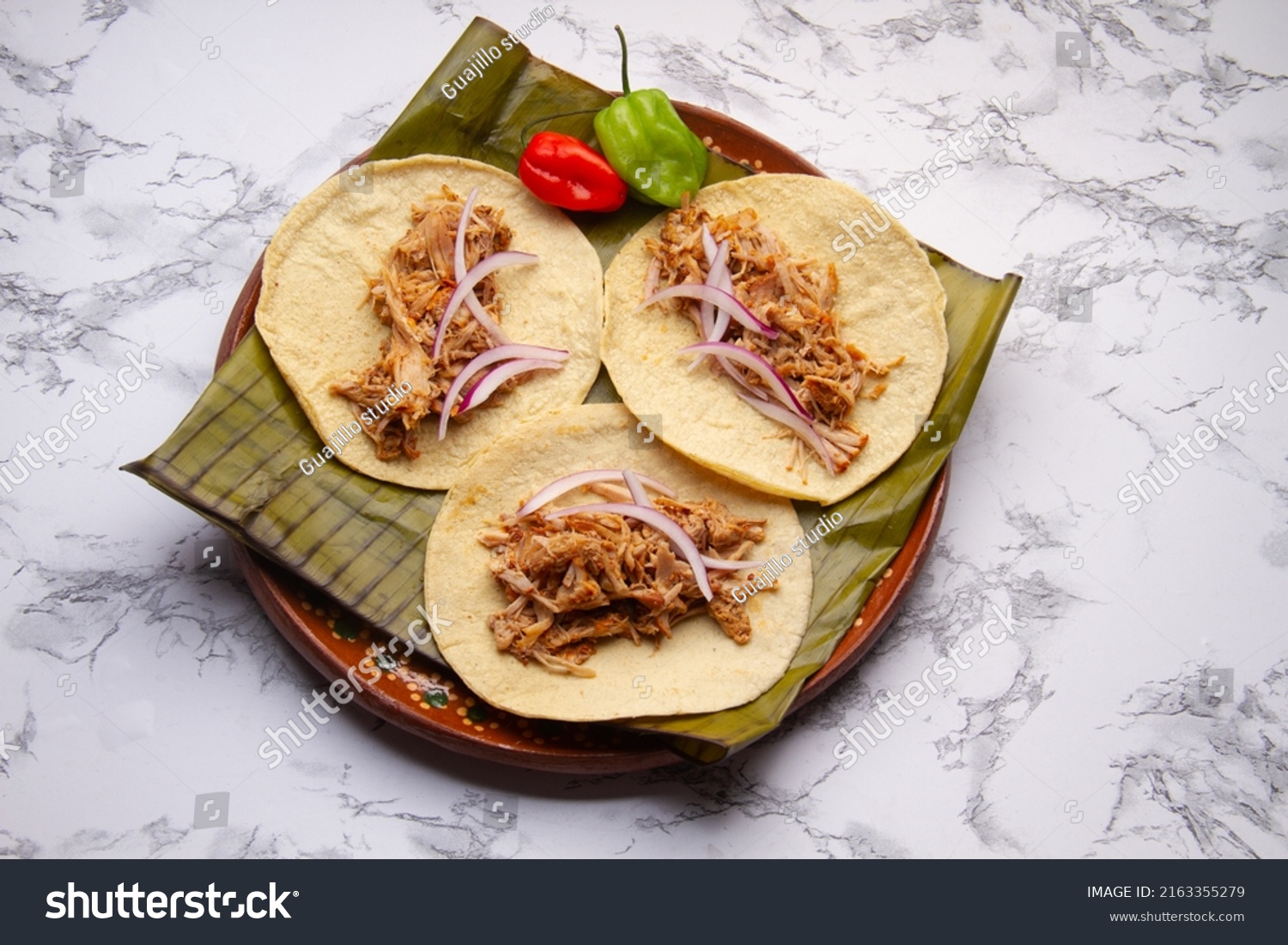 Cochinita Pibil Tacos Banana Leaves Habanero Stock Photo 2163355279 ...