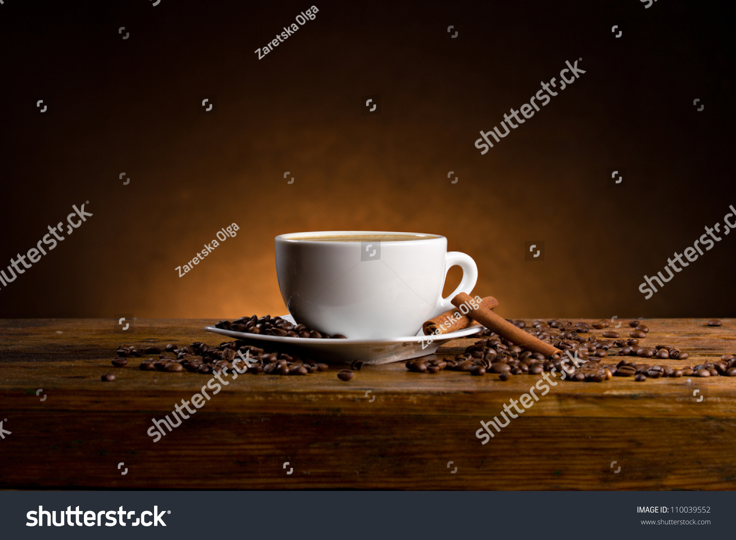 Coffee Cup Coffee Beans On Dark Stock Photo 110039552 Shutterstock