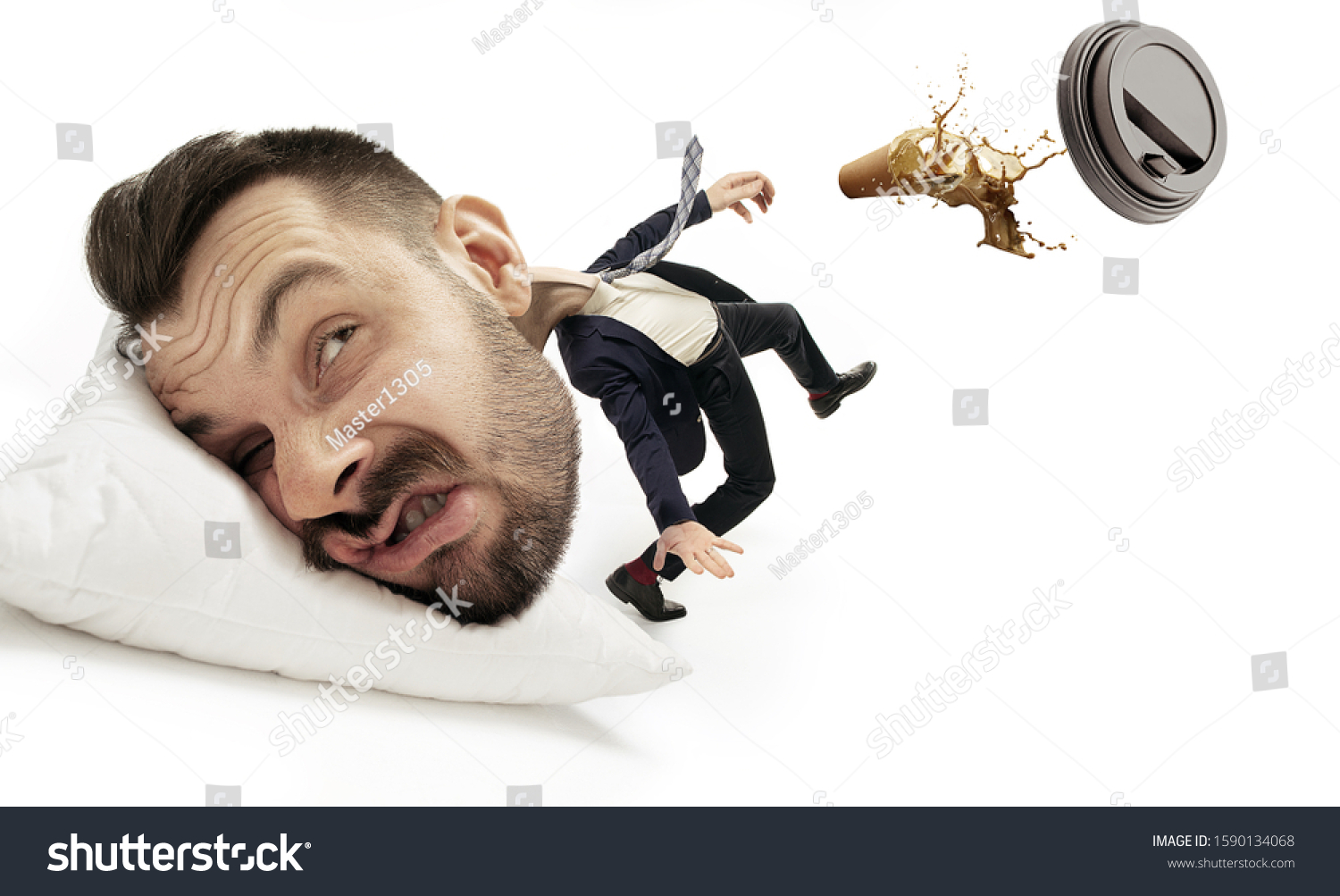 2 780 Im Genes De Big Head Small Body Im Genes Fotos Y Vectores De   Stock Photo Coffee Doesn T Help Anymore Big Head On Small Body Lying On The Pillow Man Can T Wake Up And Walk 1590134068 