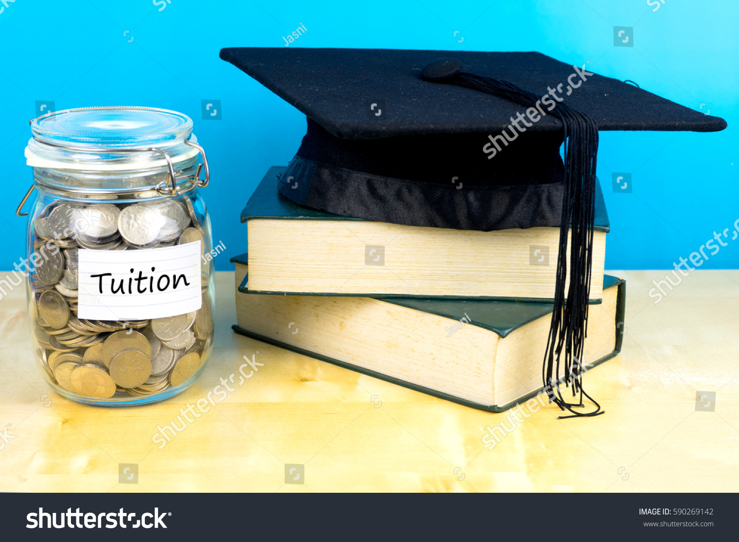 coin jar text tuition books graduation stock photo edit now 590269142