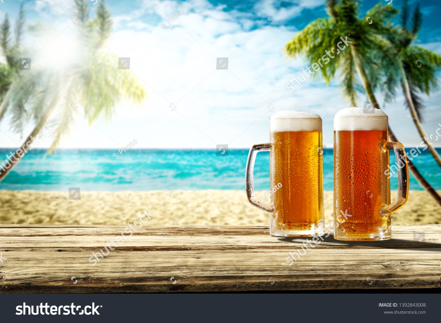 Cold Beer On Wooden Desk Free Stock Photo 1392843008 | Shutterstock