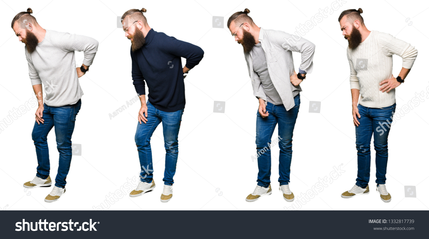  Light Blue Classic  Template Design Featuring Collage of Young Man with Bun Over White Isolated
