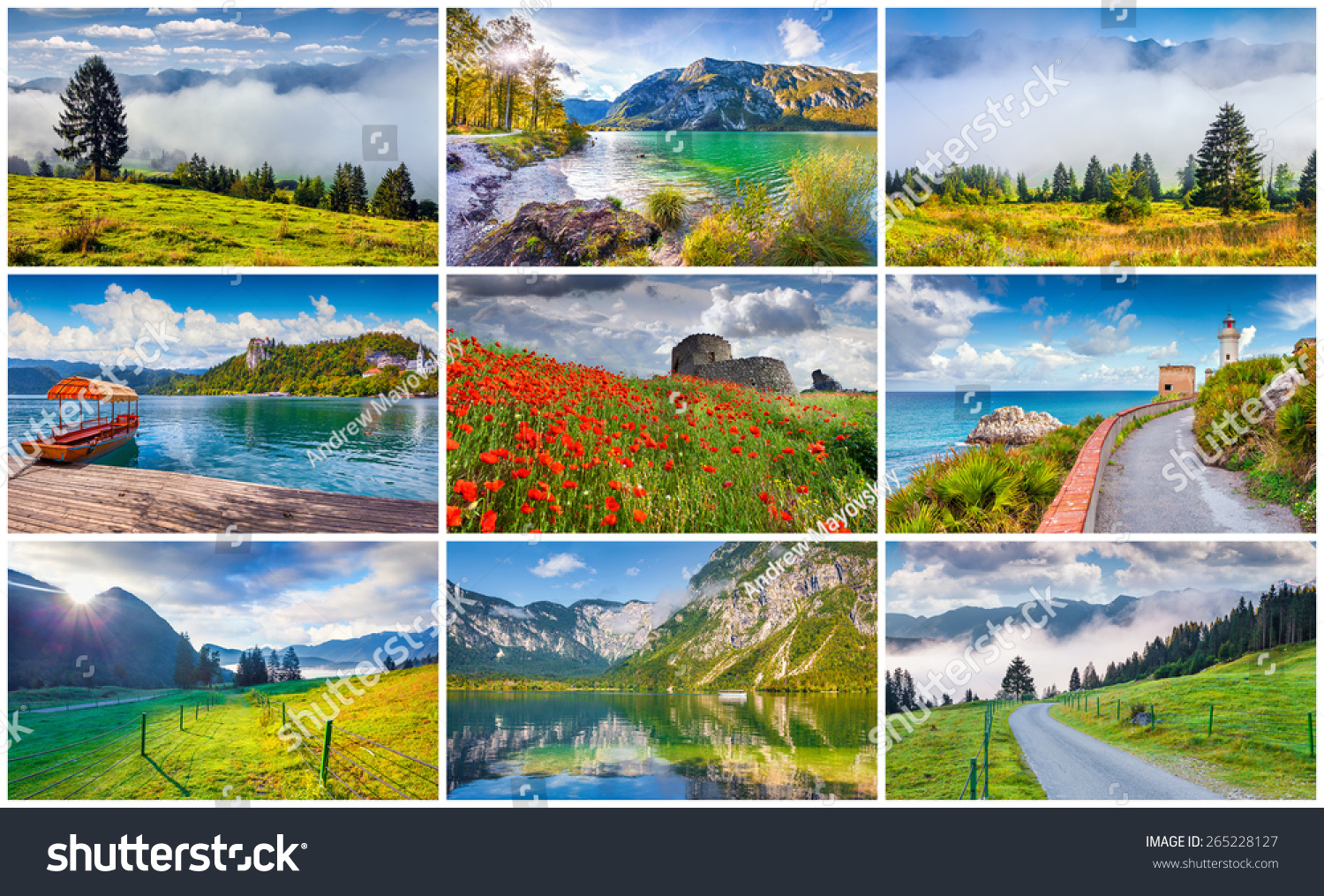 Collage 9 Colorful Summer Landscapes Stock Photo 265228127 | Shutterstock