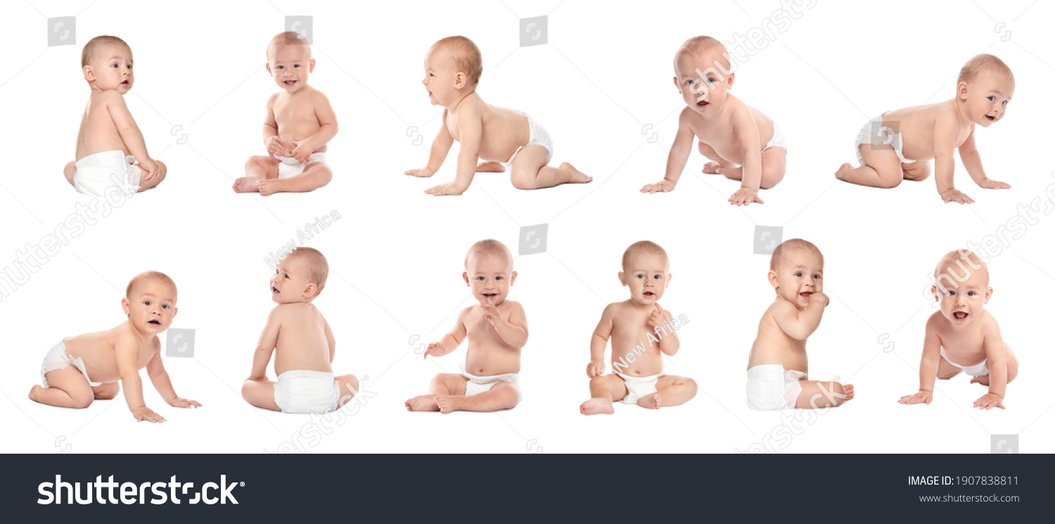 Collage Photos Cute Little Baby Diaper Stock Photo (Edit Now) 1907838811