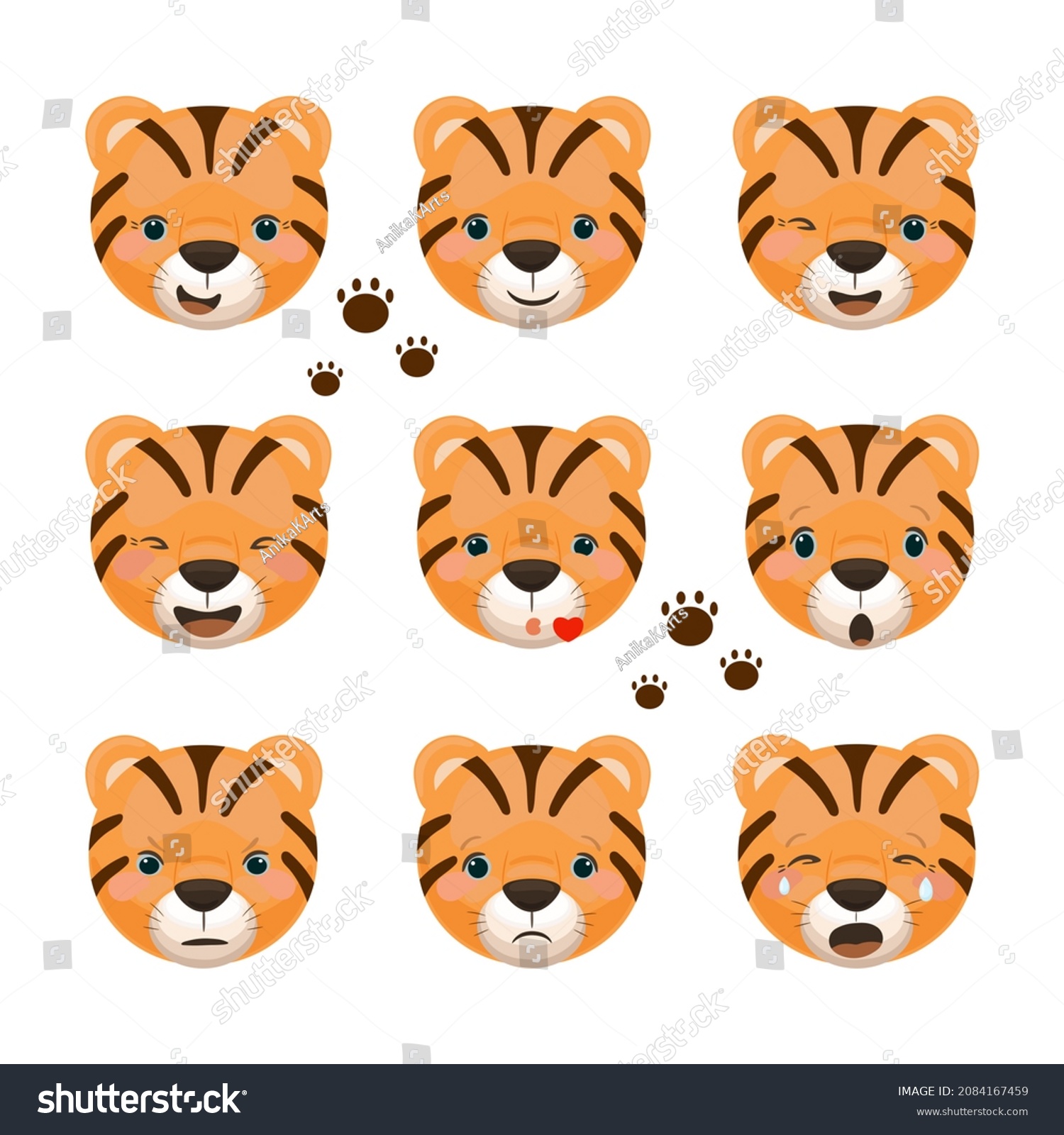 Collection Cute Little Tiger Emotions On Stock Illustration 2084167459 ...