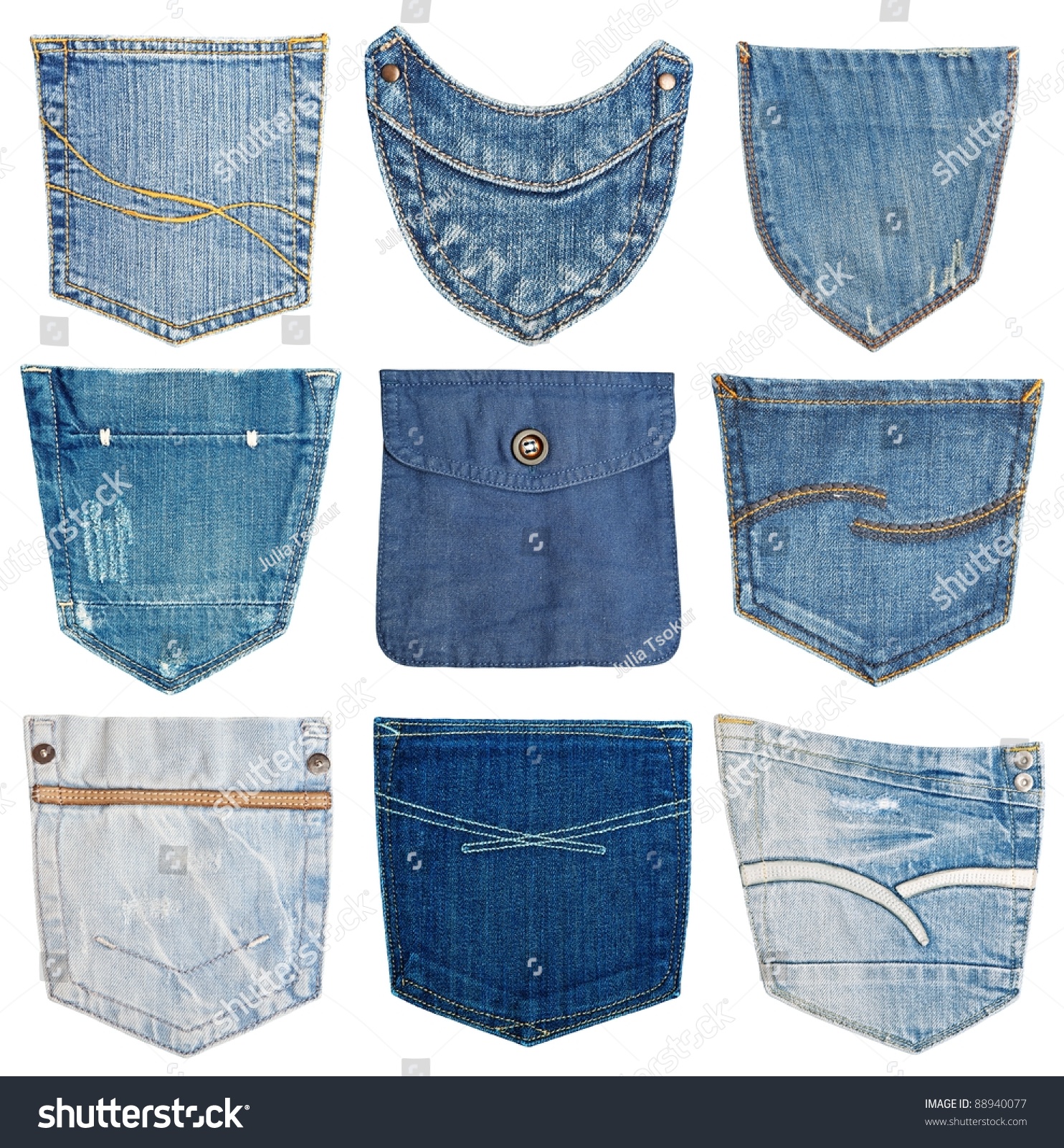 Collection Of Different Jeans Pocket Isolated On White. Stock Photo ...