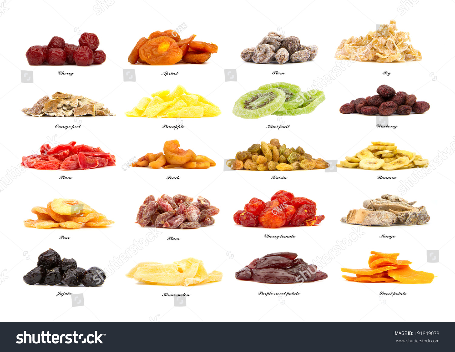 Collection 20 Different Kinds Dried Fruit Stock Photo 191849078