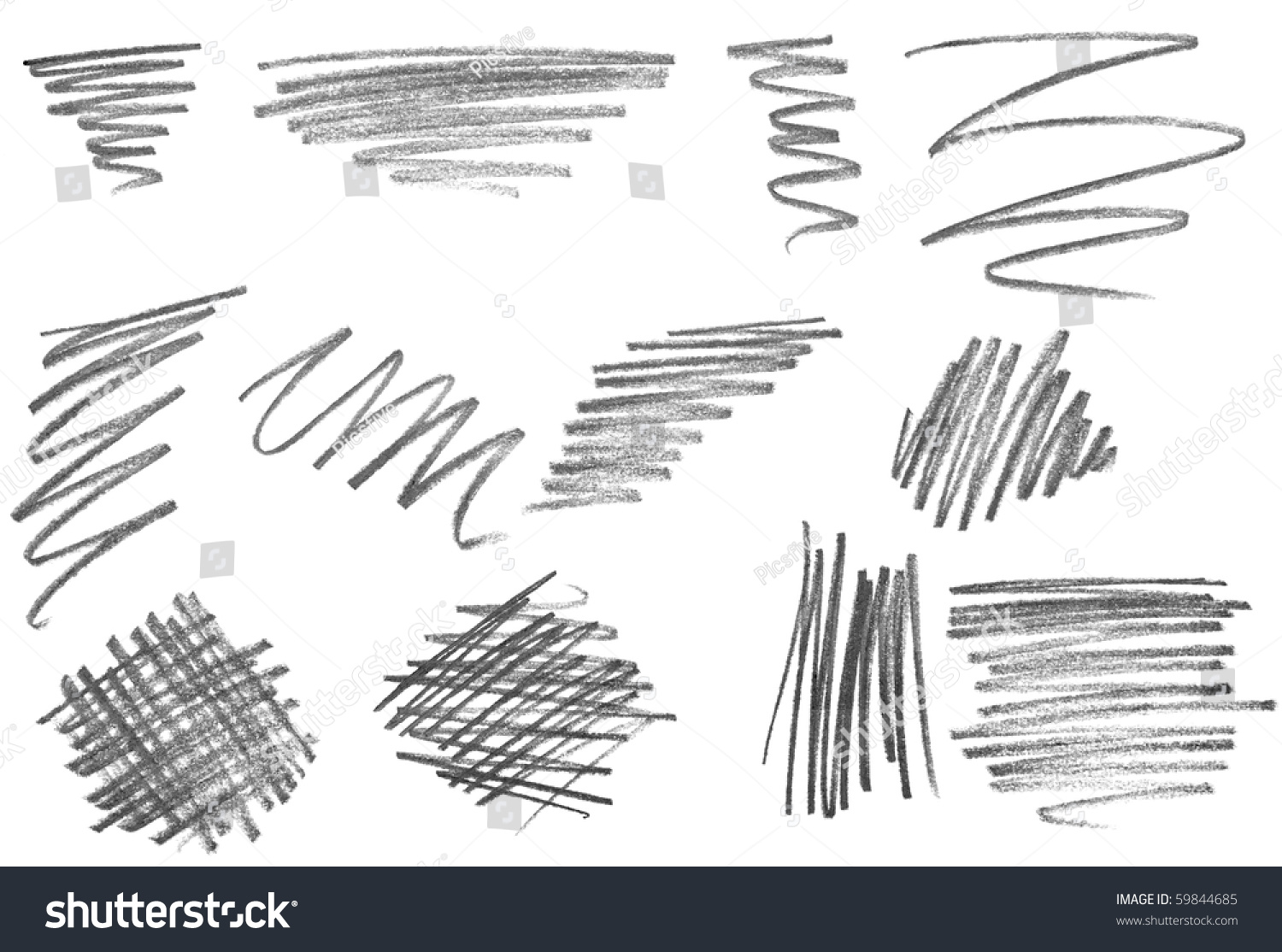 Collection Of Various Pencil Strokes On White Background Stock Photo ...