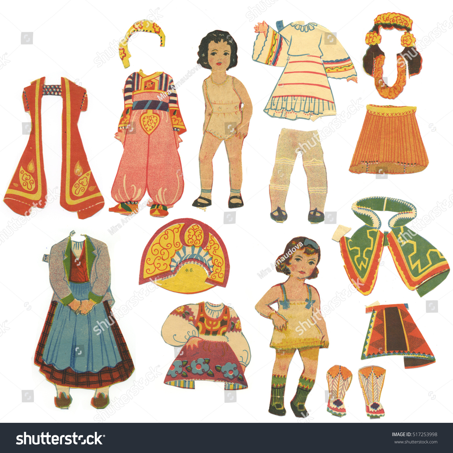 Collection Vintage Paper Doll 40 Stock Photo 517253998 - Shutterstock