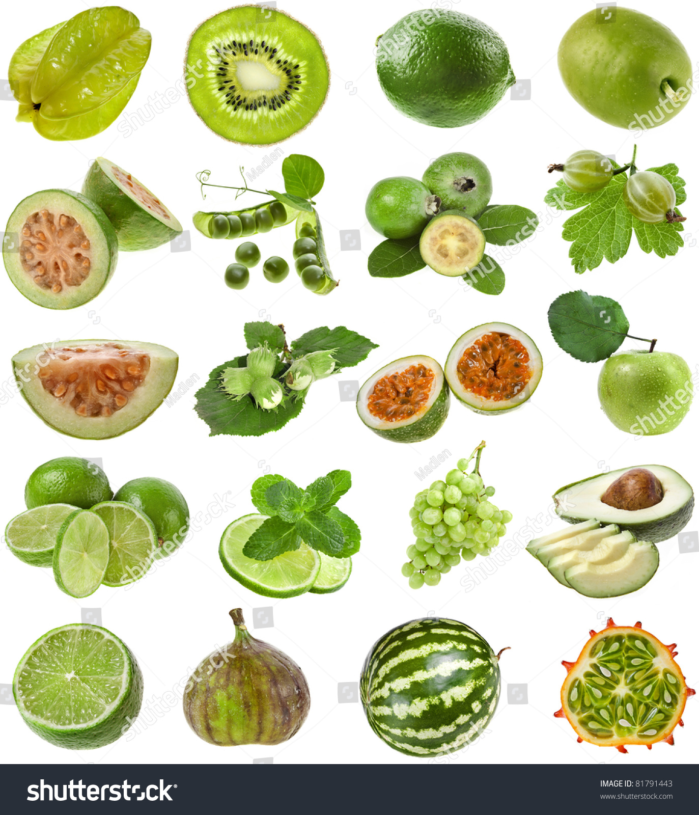 Collection Set Green Color Fresh Fruits Stock Photo 81791443 - Shutterstock