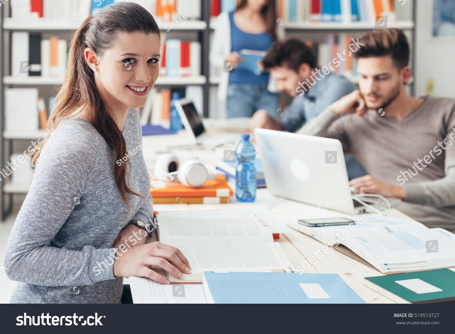 College Students Sitting Desk Studying Together Stock Photo Edit