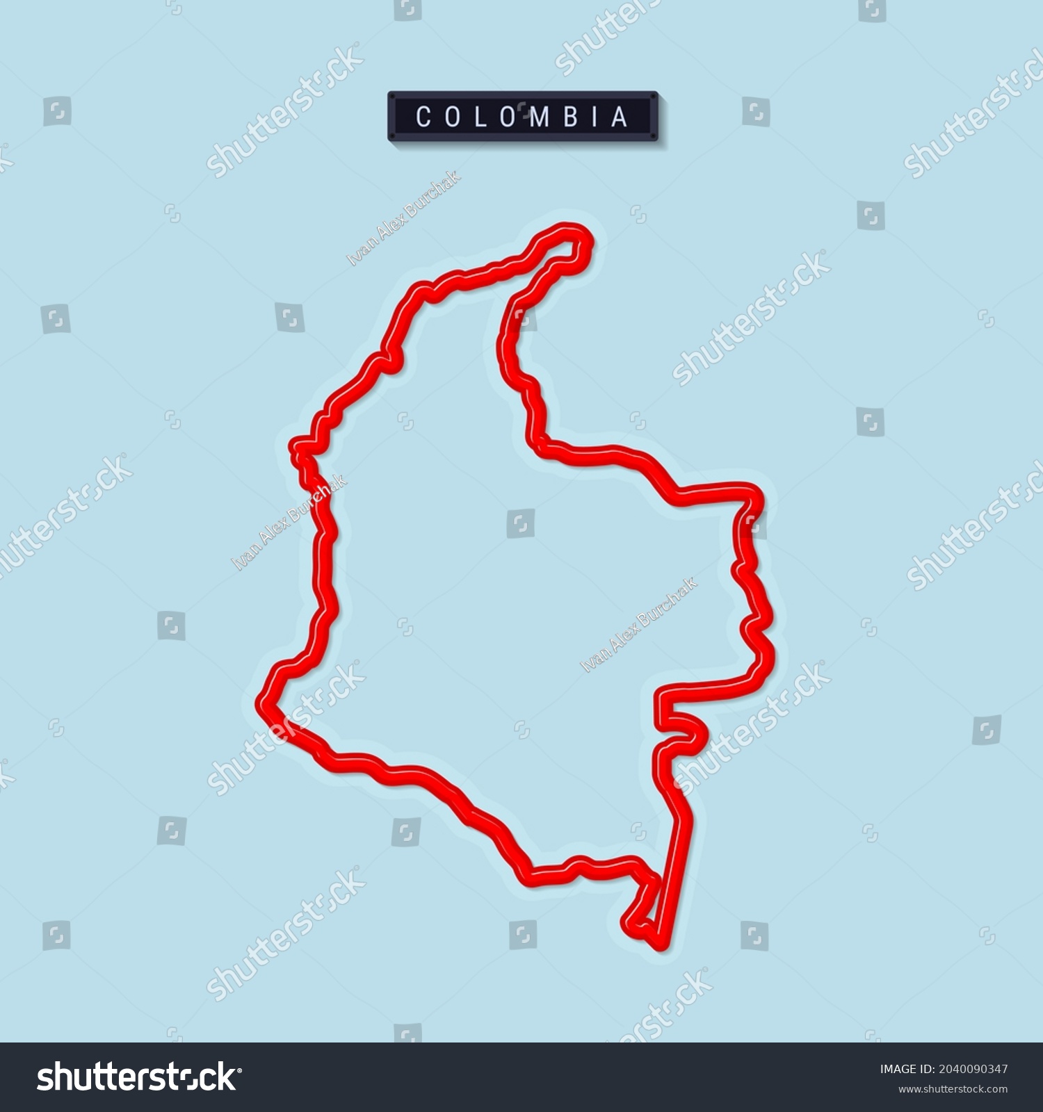 Colombia Bold Outline Map Glossy Red 2040090347   Stock Photo Colombia Bold Outline Map Glossy Red Border With Soft Shadow Country Name Plate Illustration 2040090347 