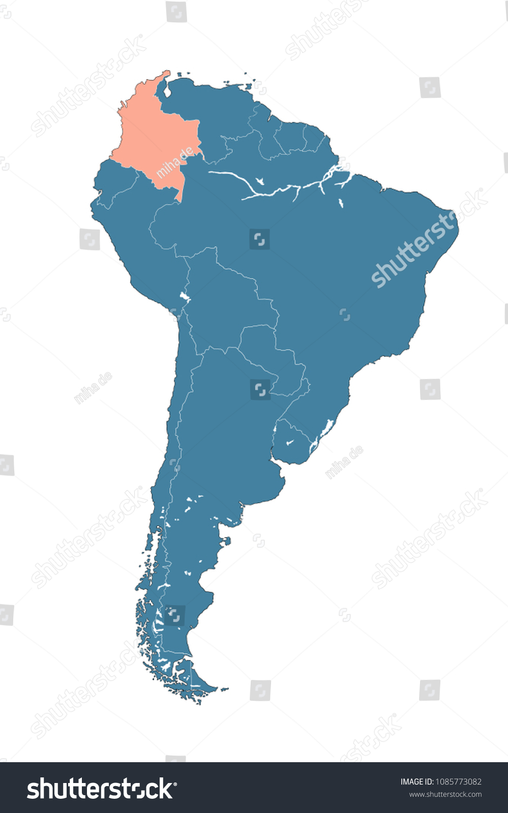 Colombia On Map Of South America Colombia On Map South America Stock Illustration 1085773082 | Shutterstock