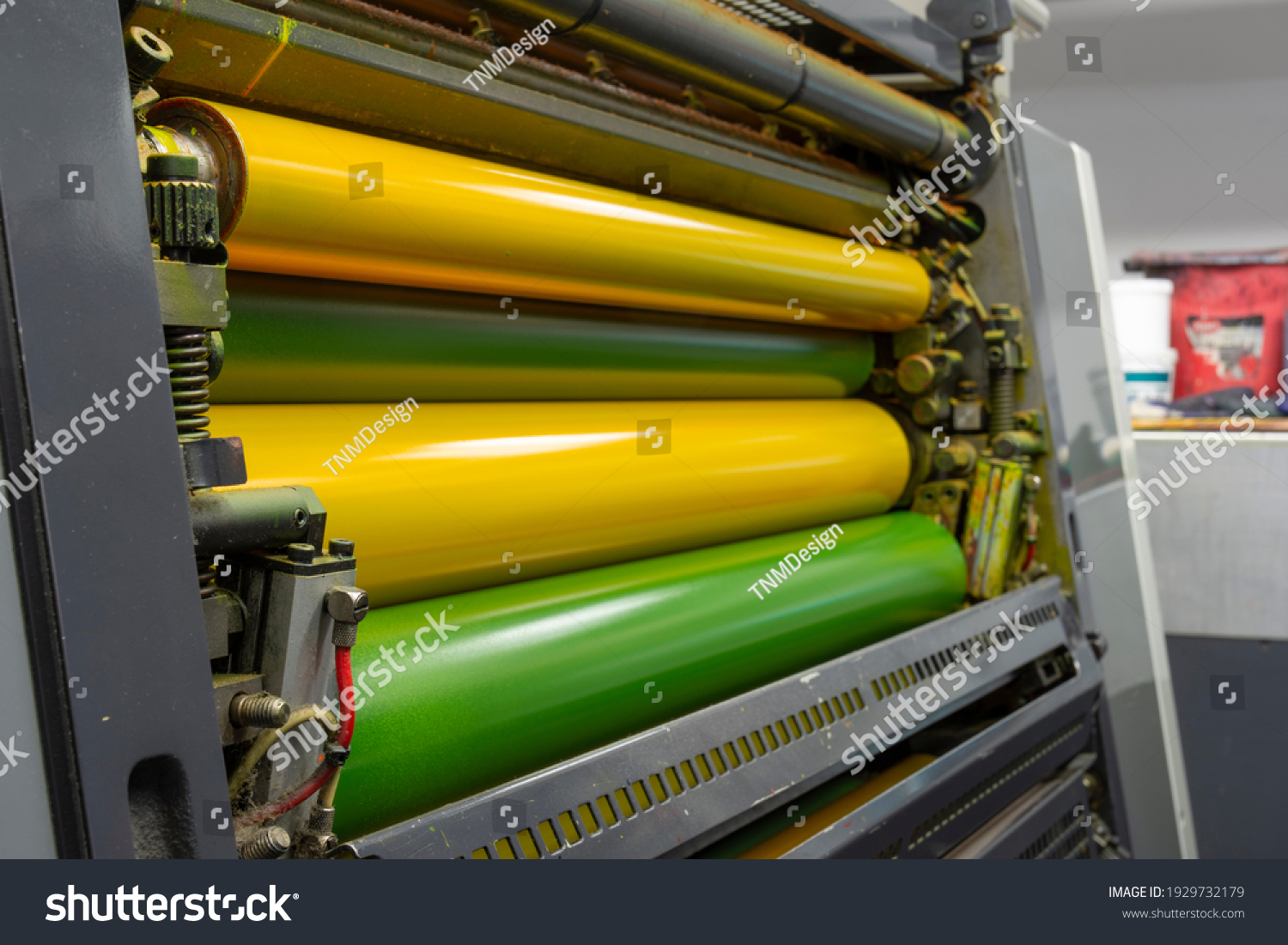 Color Glossy Rollers Offset Printing Machine Stock Photo 1929732179