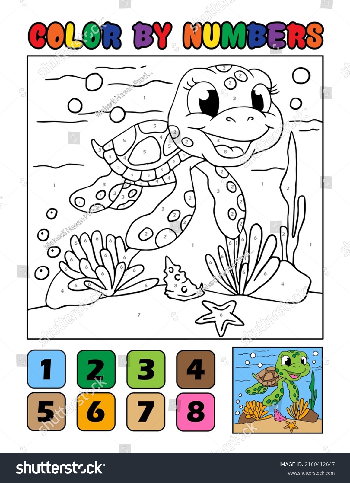 Color By Numbers Kids Animals Coloring Stock Illustration 2160412647