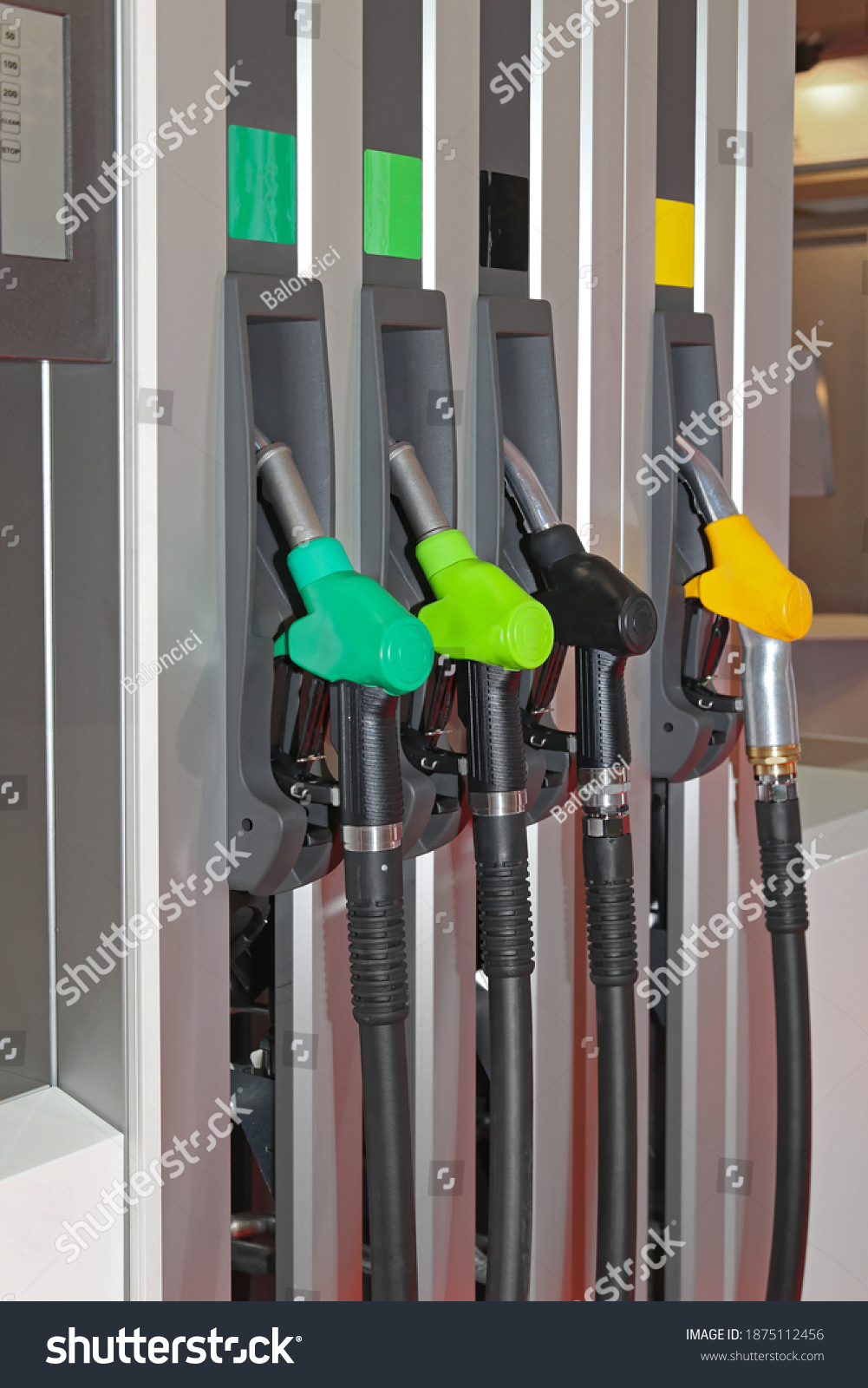 Color Coded Fuel Nozzles Petrol Station Stock Photo 1875112456 