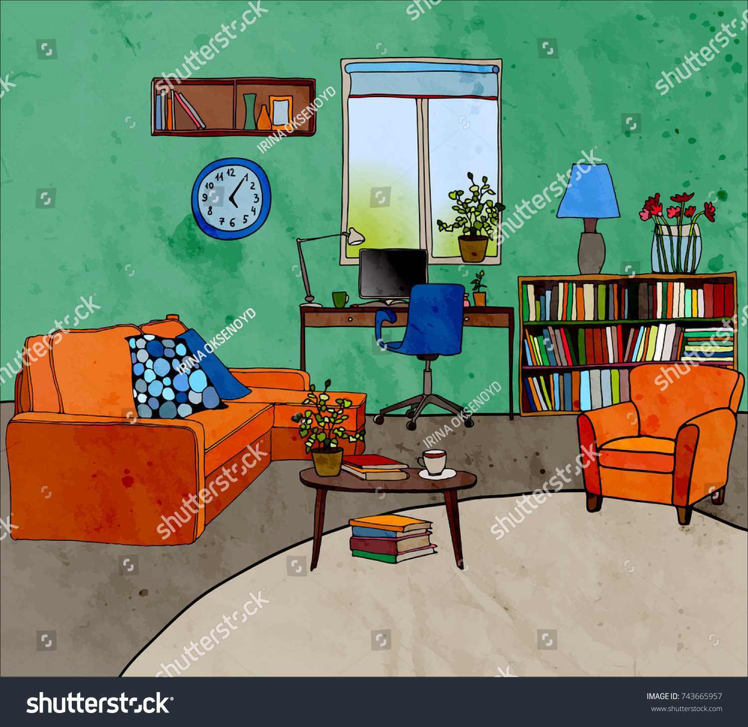 Color Illustration Modern Living Room Furniture Stock Illustration Color Illustration Modern Living Room Furniture Stock Illustration