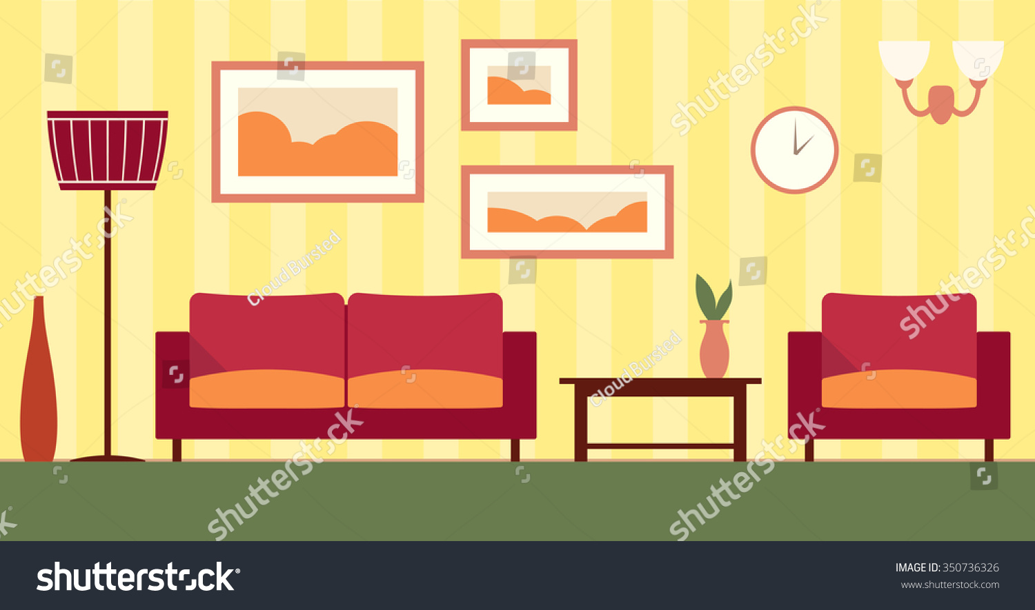Color Interior Cartoon Living Room Stock Illustration 350736326 ...