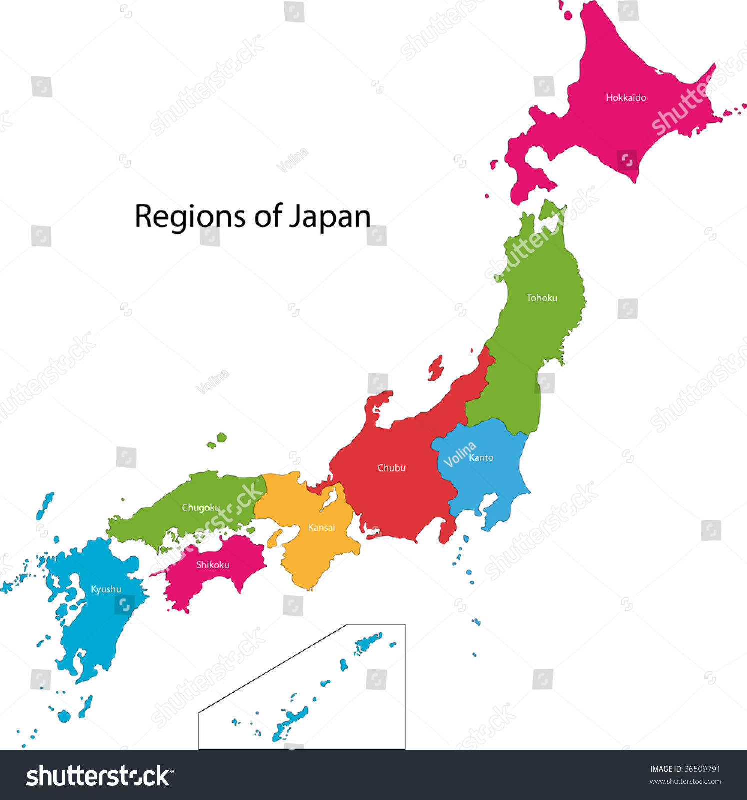 Color Map Of The Provinces Of Japan Stock Photo 36509791 : Shutterstock